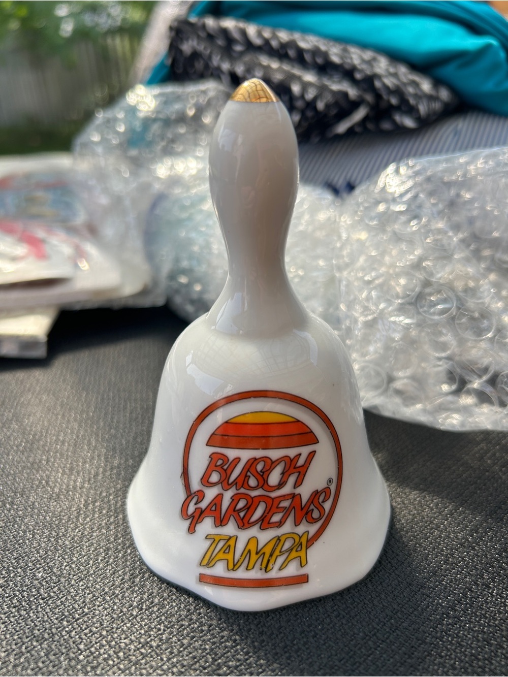 White Ceramic Souvenir Bell - White/Gold Accent